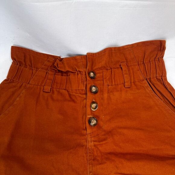 HyFve Orange Paperbag Waist High Waist Button Front Shorts Size Small - Picture 6 of 9
